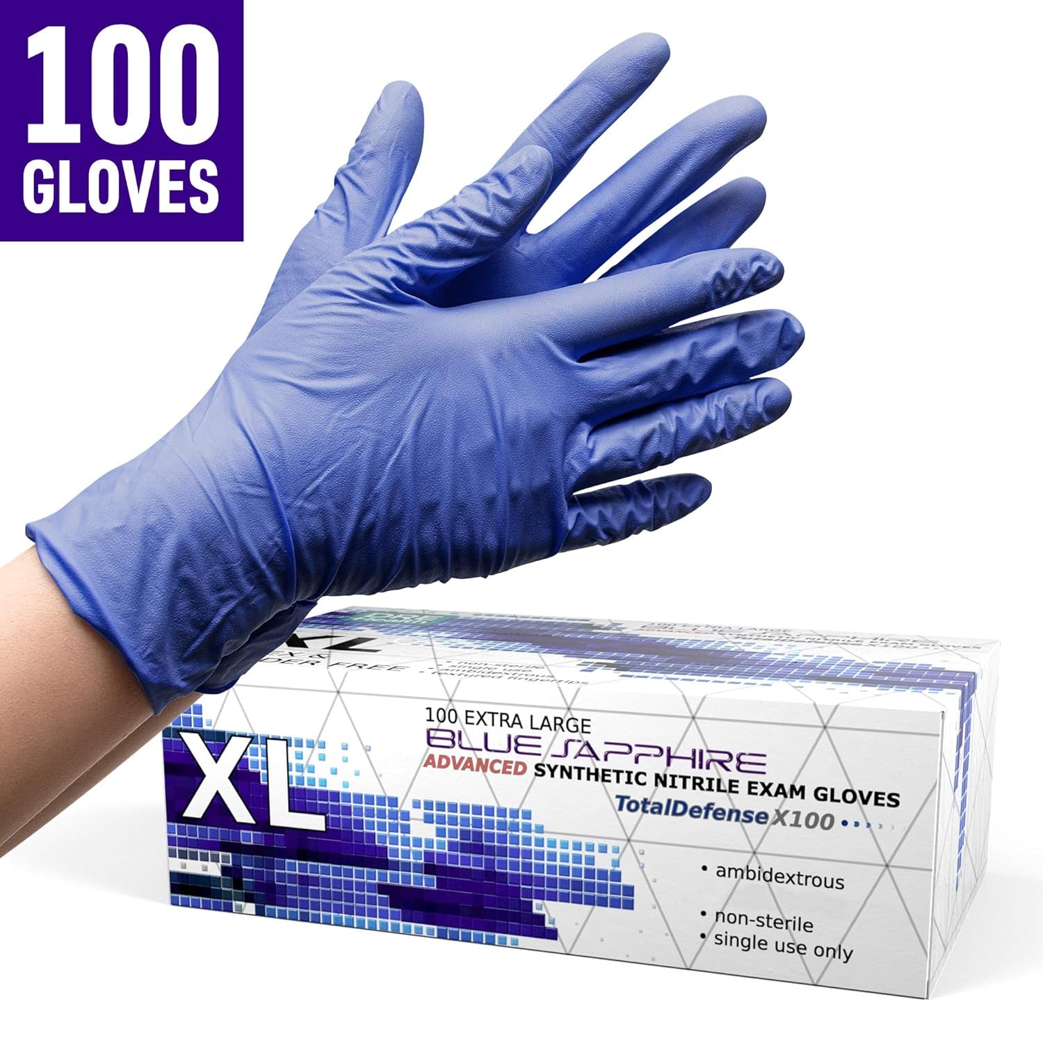 Synthetic Nitrile Disposable Gloves X Large -100 Pack -Latex Free Medical Gloves