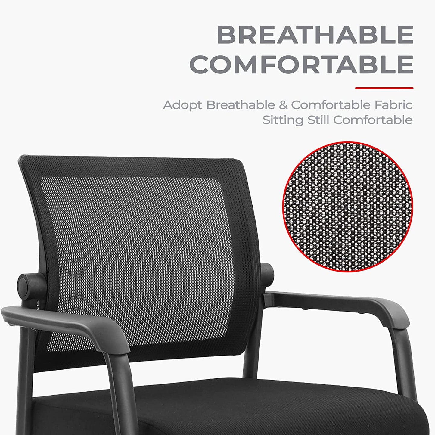 Office Reception Guest Chair Mid Mesh Back Ergonomic Lumbar Support for Waiting Conference Room Black 2PK