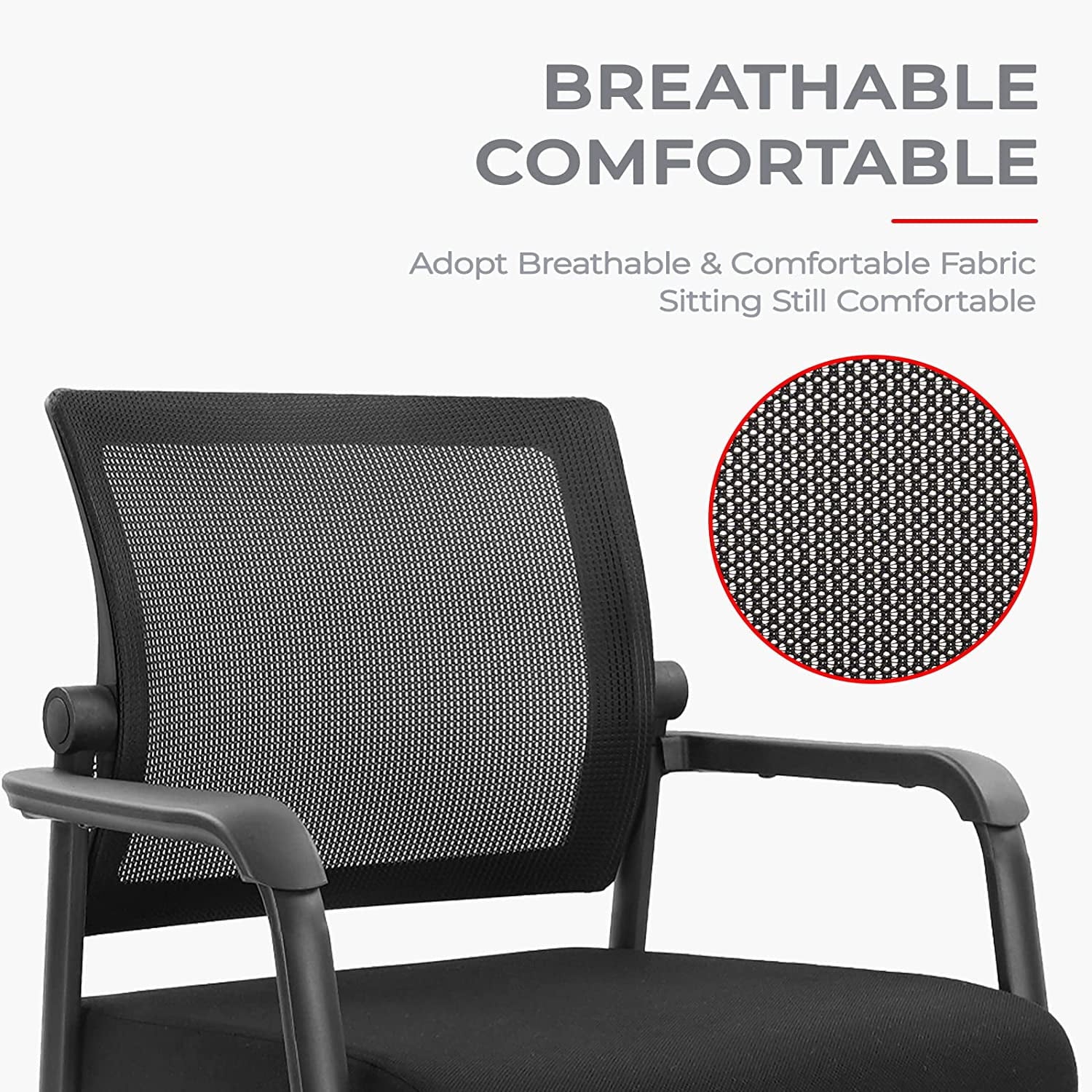 Office Reception Guest Chair Mid Mesh Back Ergonomic Lumbar Support for Waiting Conference Room Black 2PK