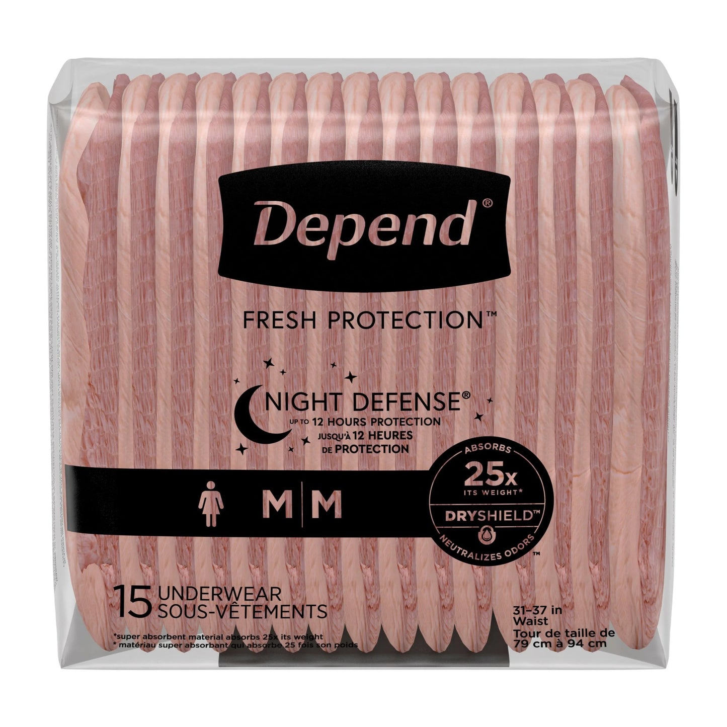 Night Defense Incontinence Underwear for Women, Adult Diapers, M, 60 Count