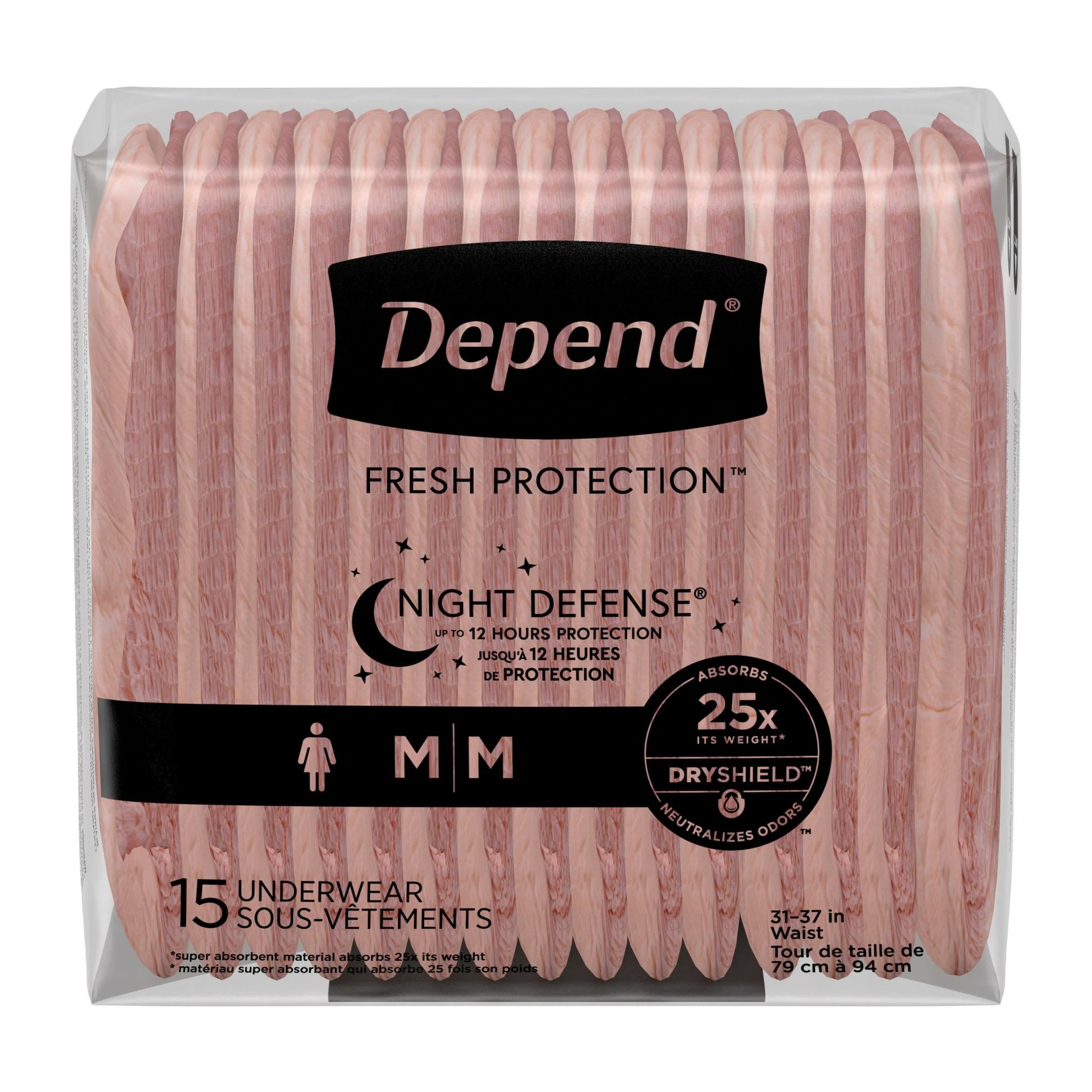 Night Defense Incontinence Underwear for Women, Adult Diapers, M, 60 Count
