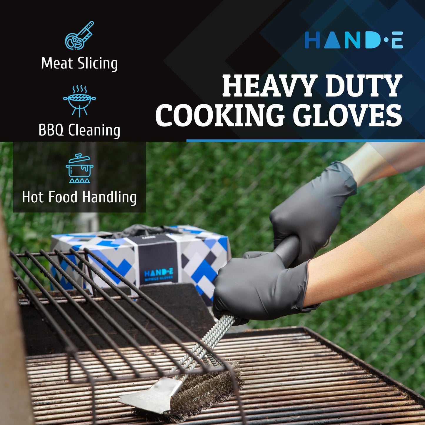 Hand-E Disposable Black Nitrile Gloves - 5 Mil Medical Exam - Powder and Latex Free, Food Safe