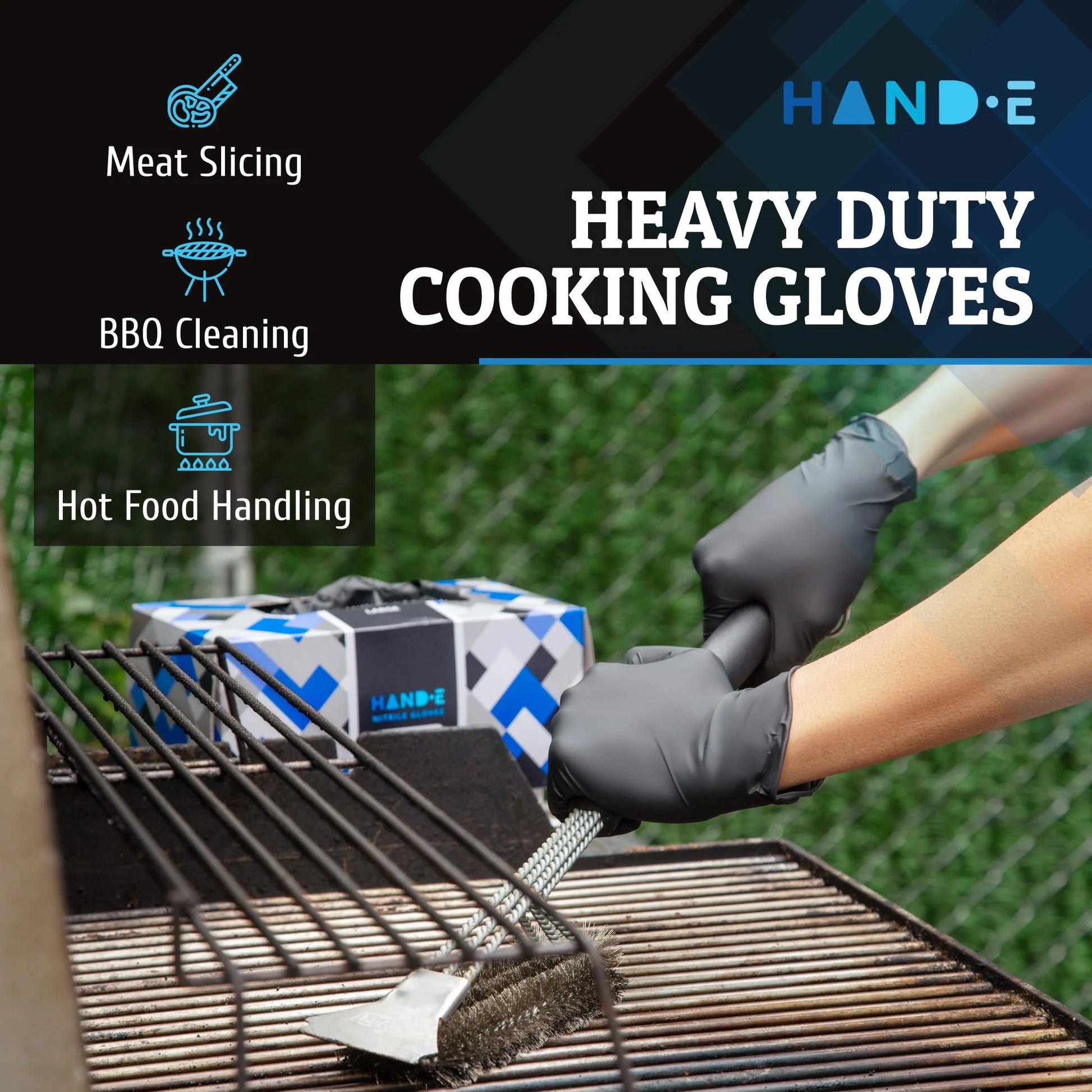 Hand-E Disposable Black Nitrile Gloves - 5 Mil Medical Exam - Powder and Latex Free, Food Safe