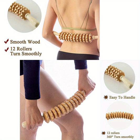 Handheld Wood Therapy Massage Roller - Reduce Cellulite, Boost Lymphatic Drainage & Relieve Muscles - Professional Tool