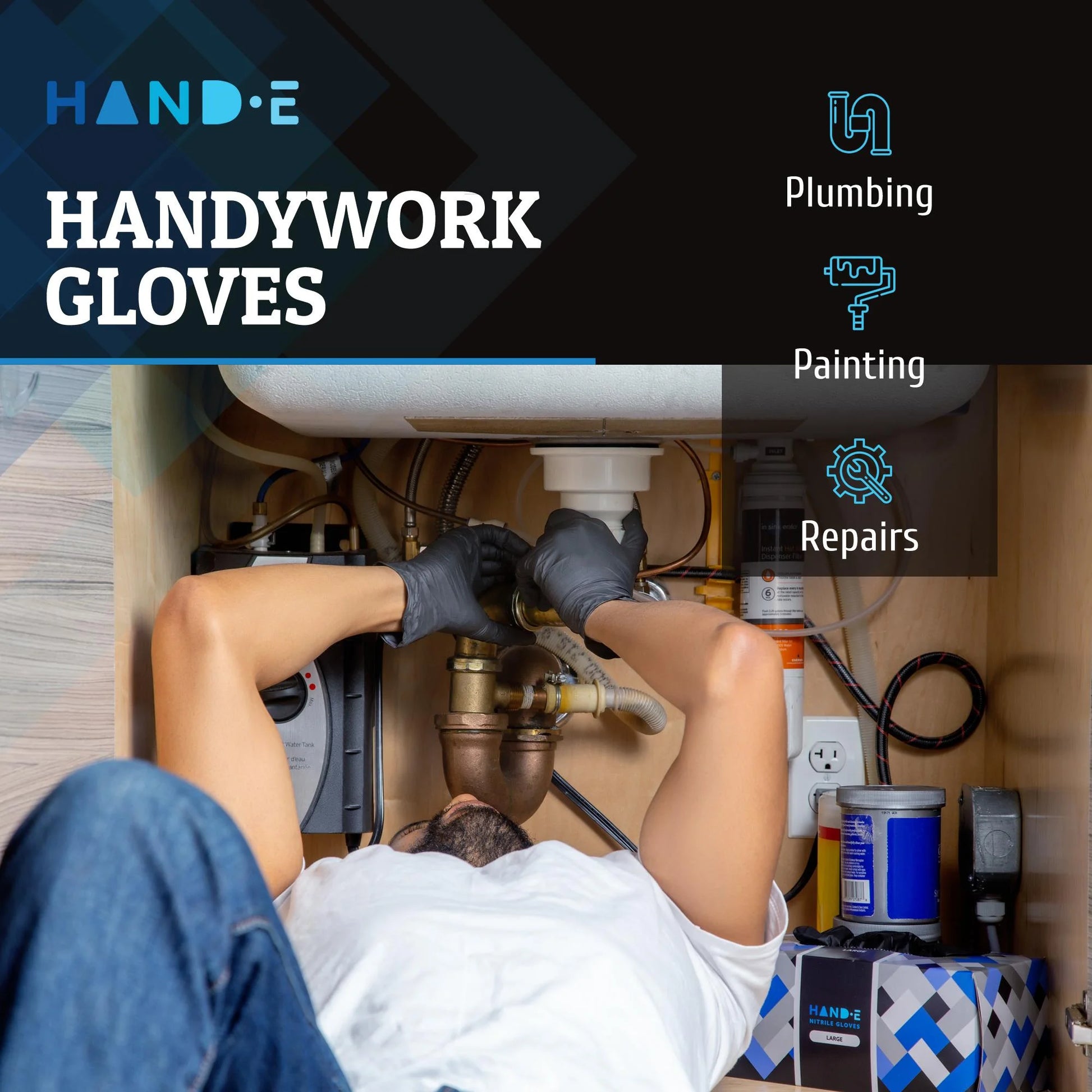 Hand-E Disposable Black Nitrile Gloves - 5 Mil Medical Exam - Powder and Latex Free, Food Safe