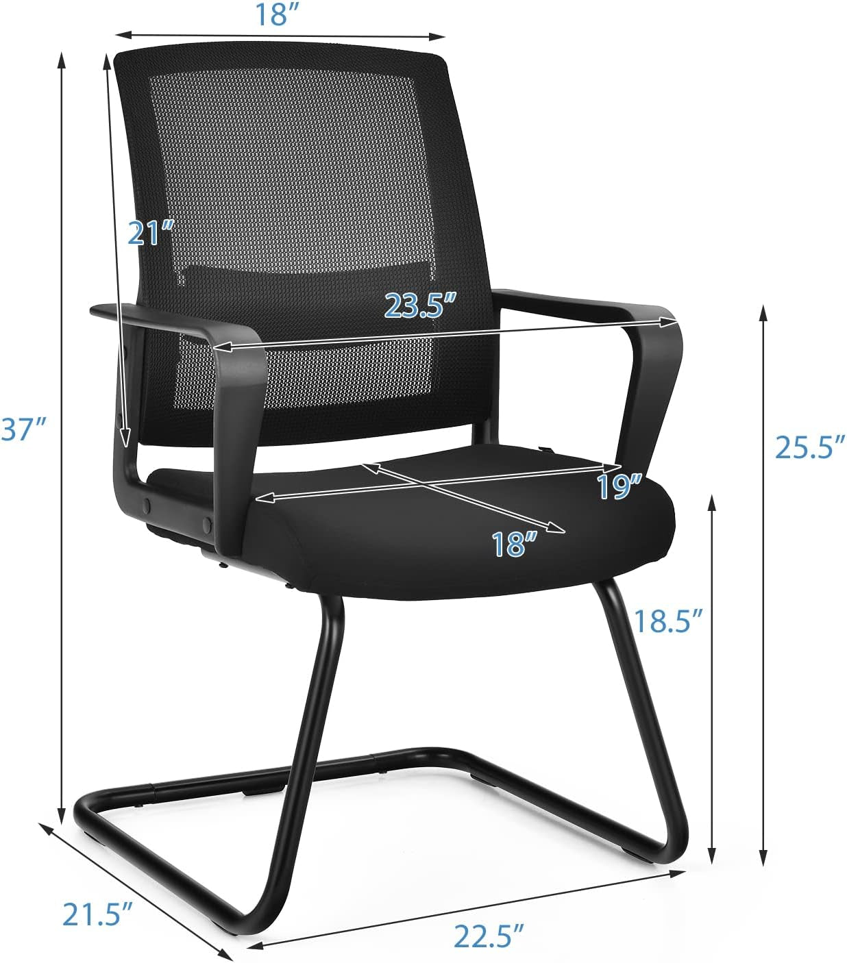 Office Guest Chair Set of 4, Executive Sled Base Conference Chairs with Lumbar Support and Armrests, Mid-Back Chairs, Mesh Office Desk Chair No Wheels for Reception Waiting Meeting Room