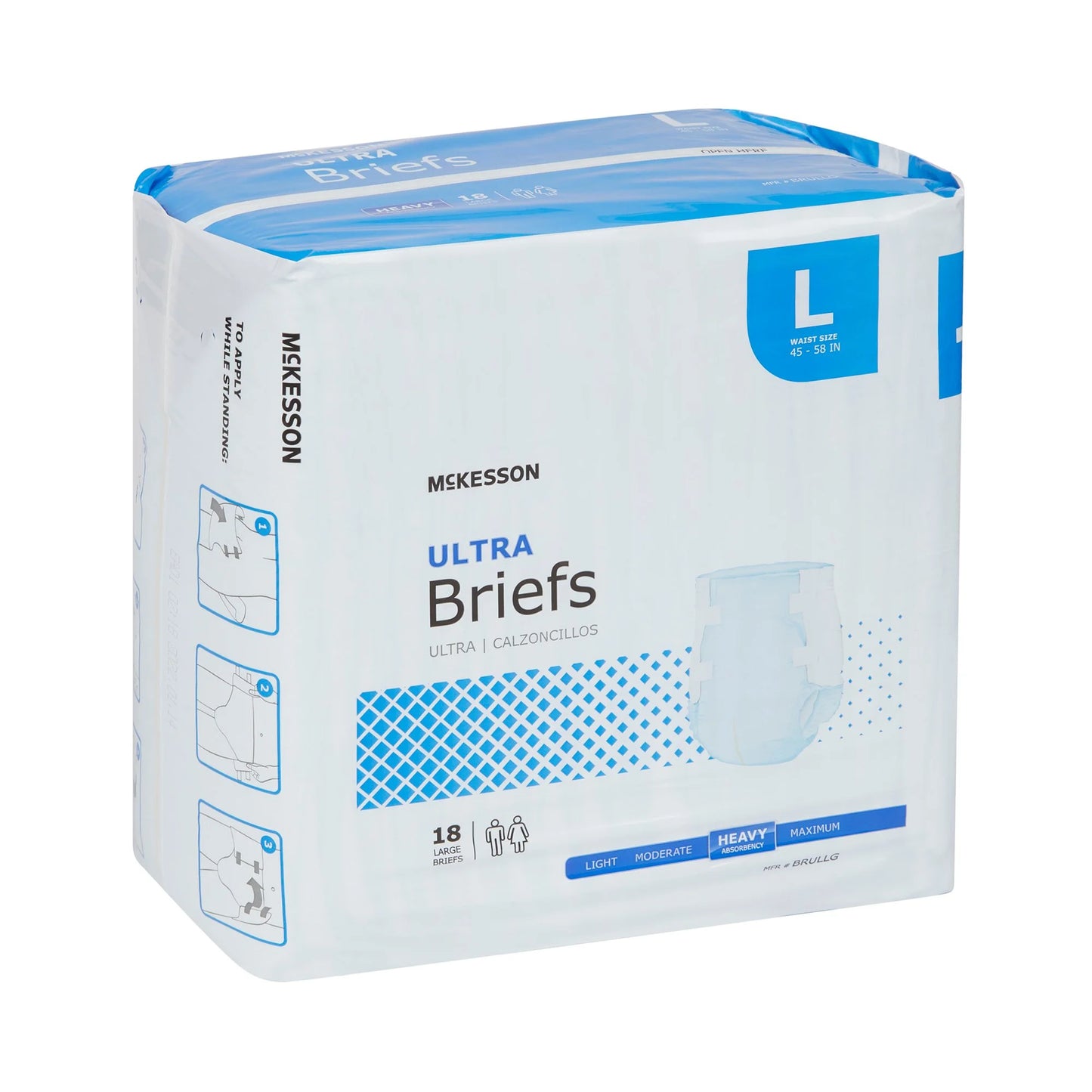 Ultra Incontinence Briefs - Absorbent, Disposable, Unisex - Large, 18 Count, 1 Pack