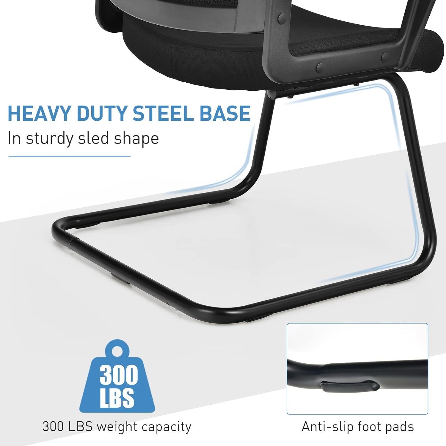 Office Guest Chair Set of 4, Executive Sled Base Conference Chairs with Lumbar Support and Armrests, Mid-Back Chairs, Mesh Office Desk Chair No Wheels for Reception Waiting Meeting Room
