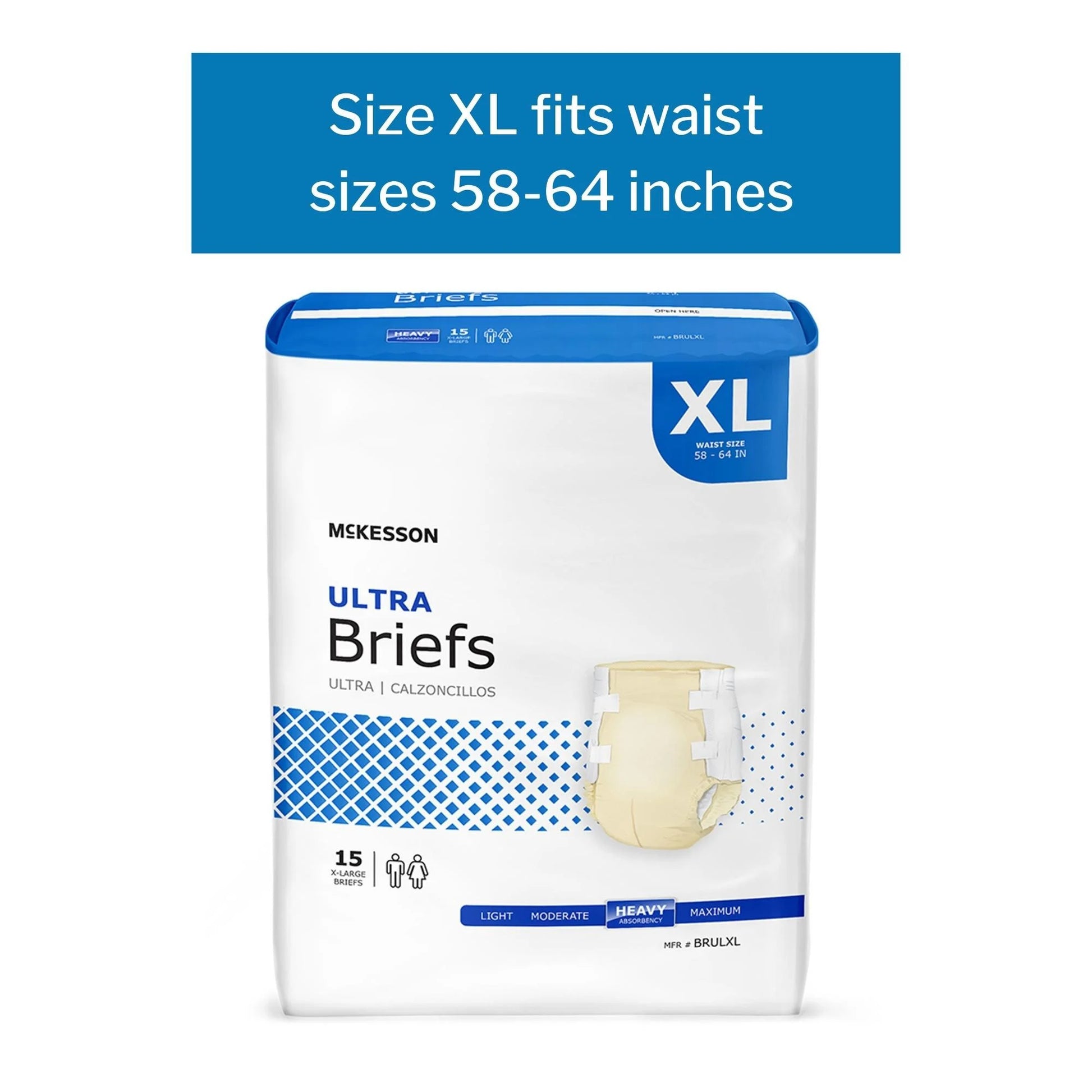 Ultra Incontinence Briefs - Absorbent, Disposable, Unisex - XL, 15 Count, 4 Packs, 60 Total