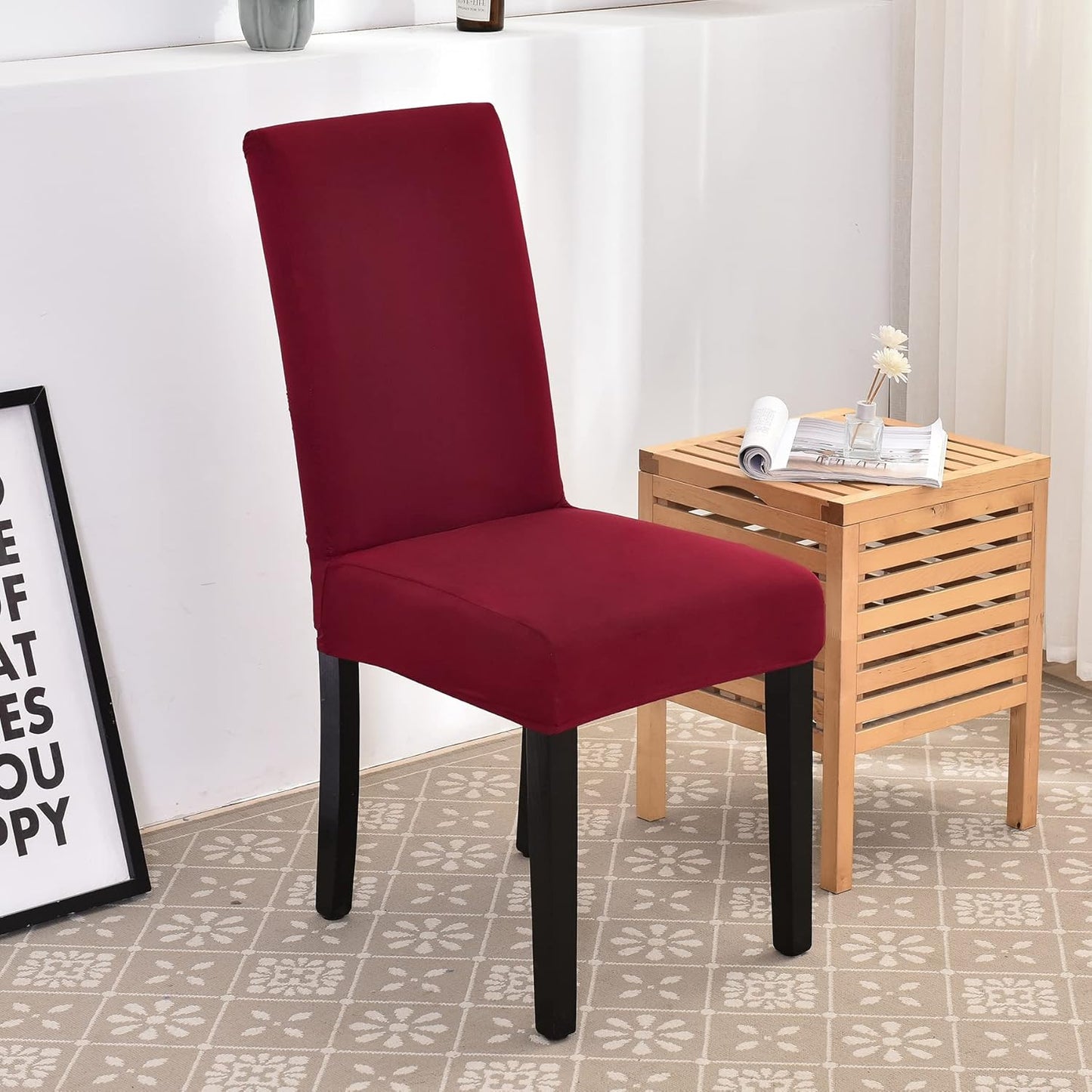 Burgundy Chair Covers for Dining Room Set of 4,Stretch Spandex Parsons Chair Slipcover 4 Pack,Washable Anti-Dust Chair Seat Cover for Kitchen,Wedding,Party
