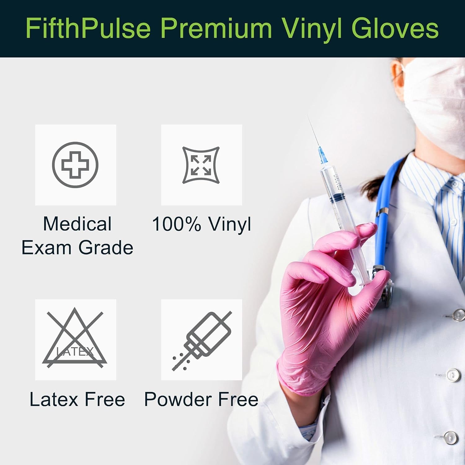 Pink Vinyl Disposable Gloves - Powder and Latex Free Medical Exam Gloves