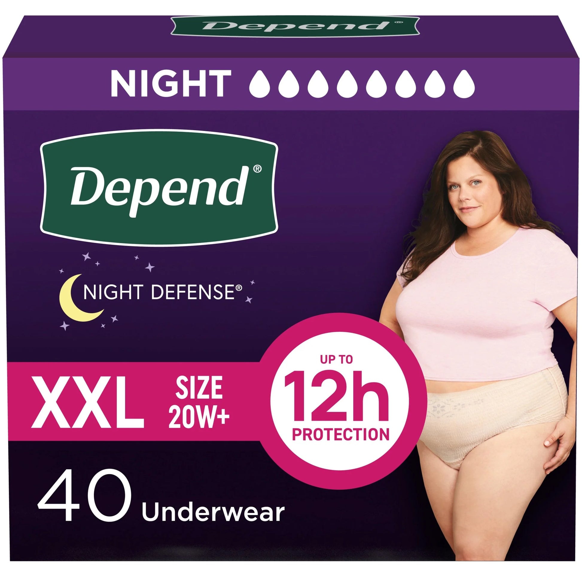 Night Defense Incontinence Underwear for Women, Adult Diapers, XXL, 40 Count