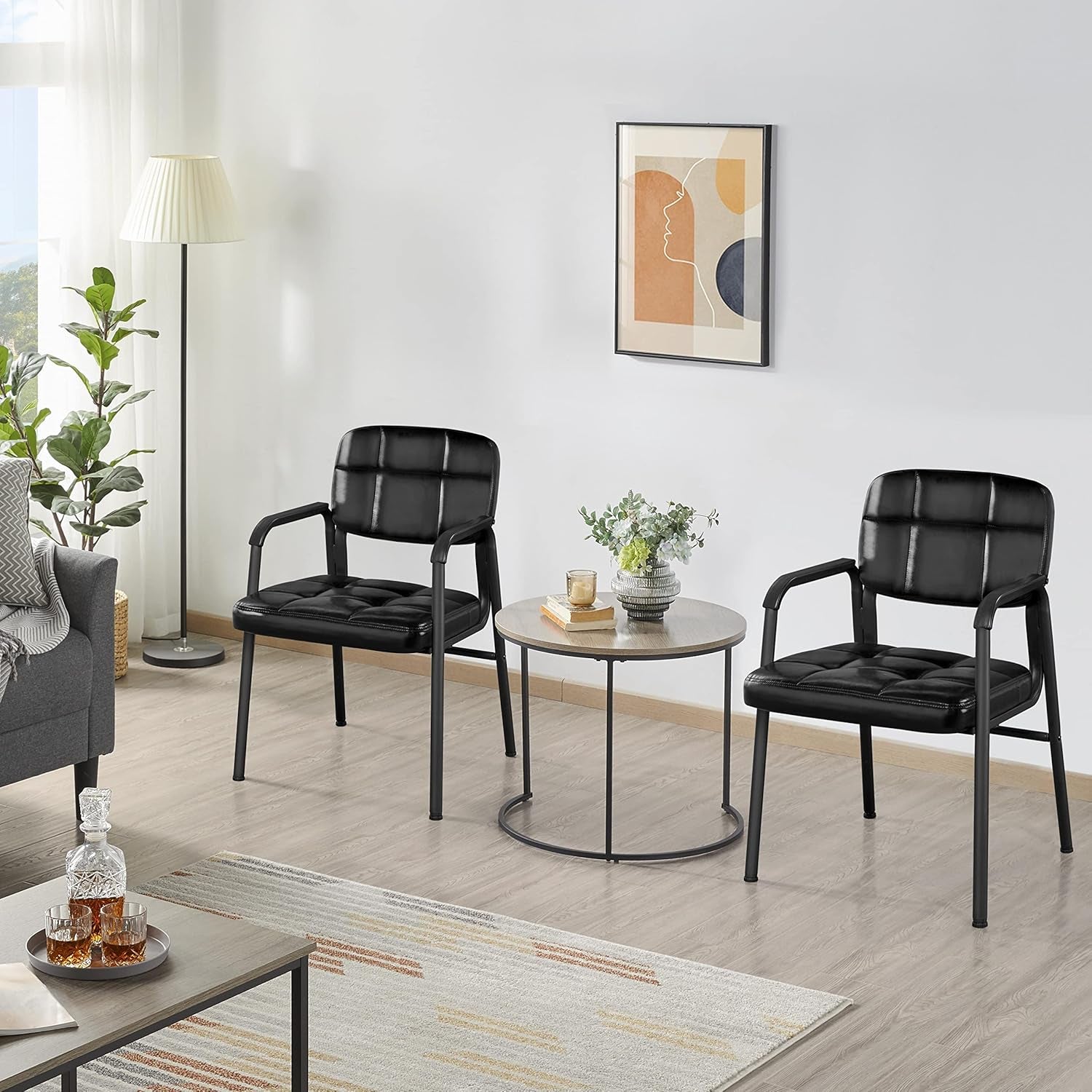 4 PCS Office Reception Chairs Executive Leather Guest Chairs Ergonomic Side Chairs with Upholstered Lumbar Support, Black