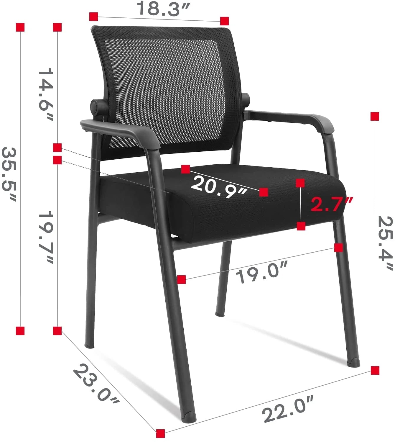 Office Reception Guest Chair Mid Mesh Back Ergonomic Lumbar Support for Waiting Conference Room Black 2PK