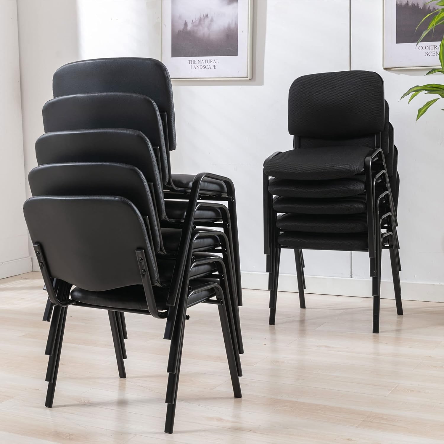 Stackable Black Office Chairs Armless Conference Room Chairs 5 Pack Mesh Reception Desk Chair for Meeting/Events/Hall/Training/Waiting Room