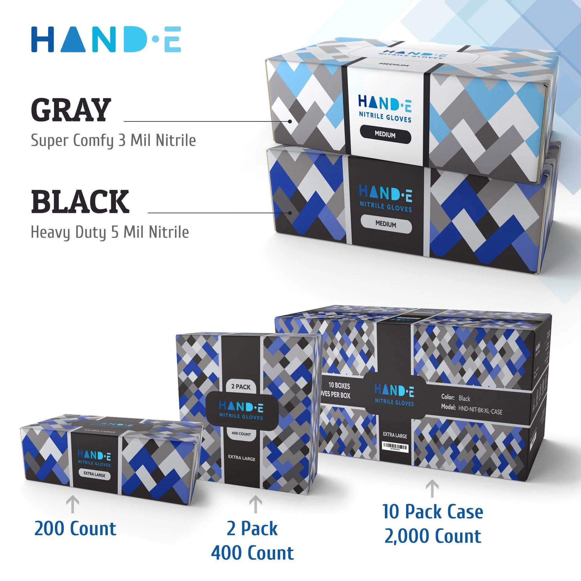 Hand-E Disposable Black Nitrile Gloves - 5 Mil Medical Exam - Powder and Latex Free, Food Safe