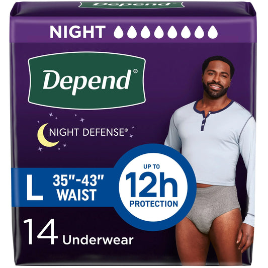 Night Defense Incontinence Underwear for Men, Adult Diapers, L, 14 Count