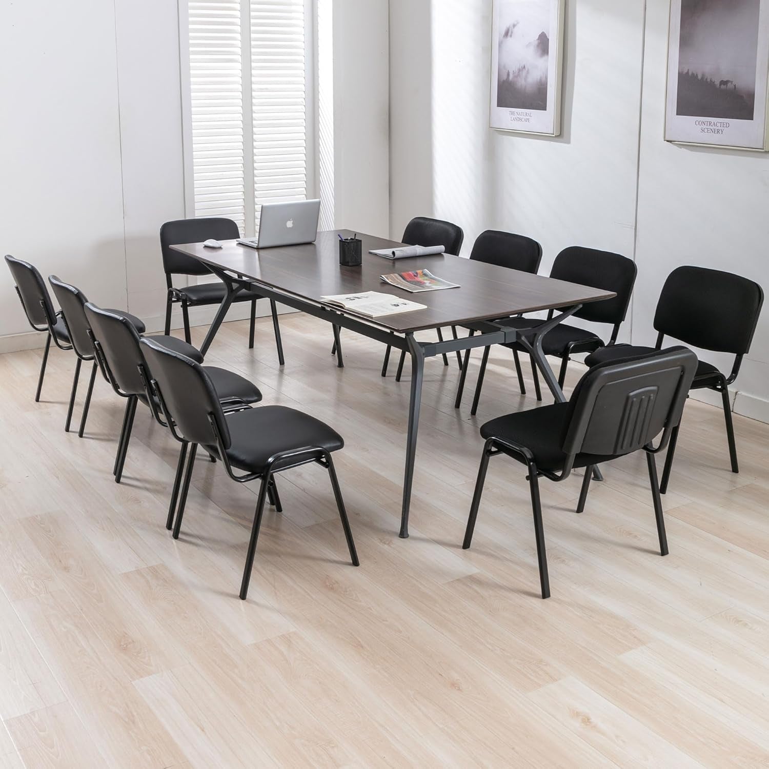 Stackable Black Office Chairs Armless Conference Room Chairs 5 Pack Mesh Reception Desk Chair for Meeting/Events/Hall/Training/Waiting Room