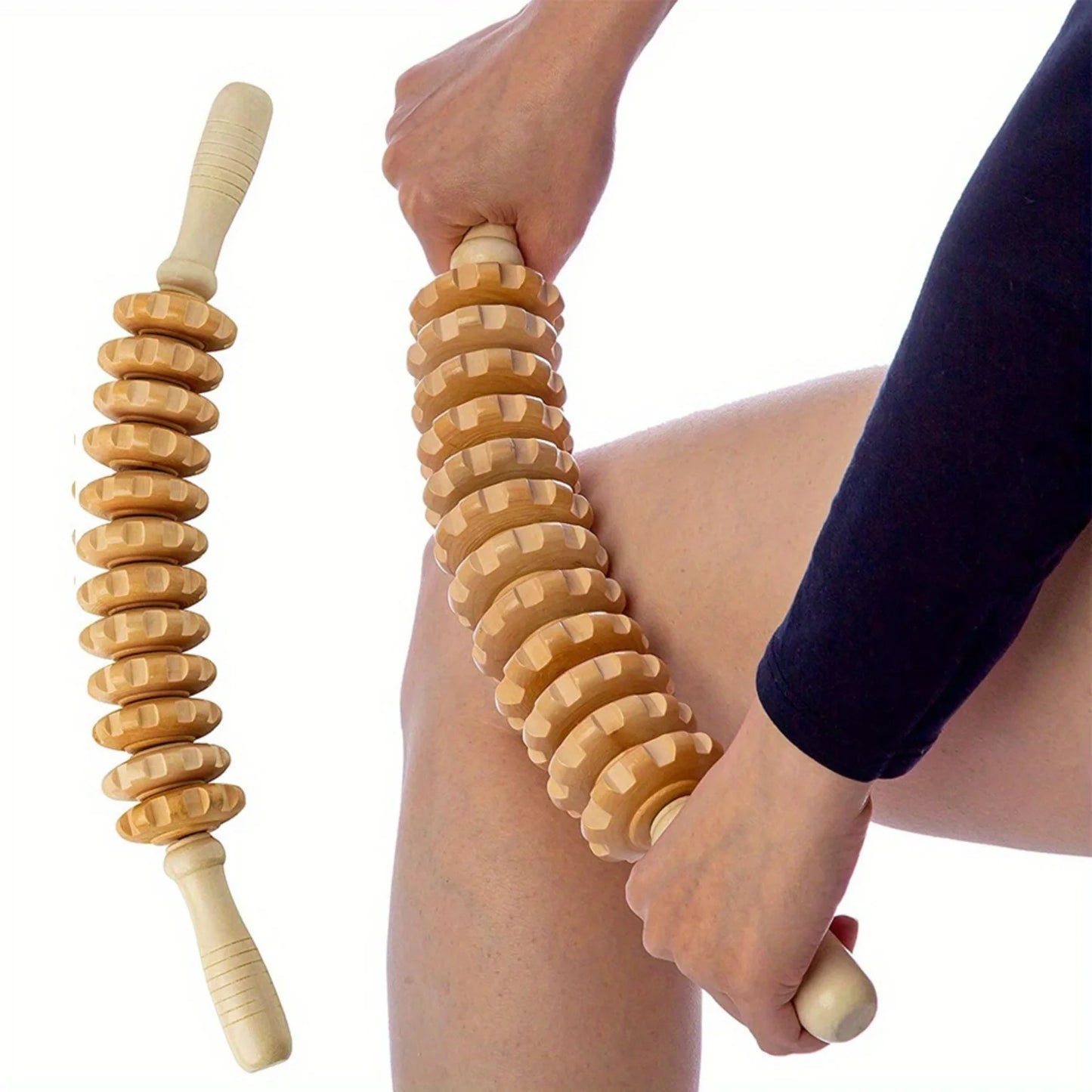Handheld Wood Therapy Massage Roller - Reduce Cellulite, Boost Lymphatic Drainage & Relieve Muscles - Professional Tool