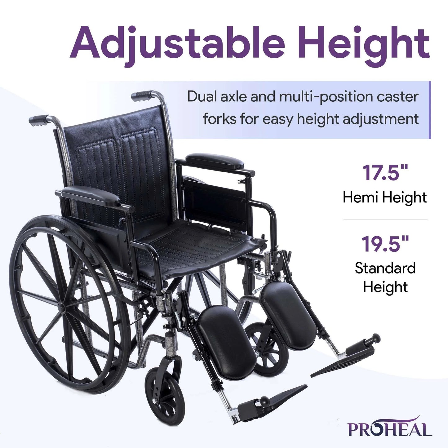 Premium Wheelchair with Removable Full Arms, Elevating Leg Rests, 20" Seat