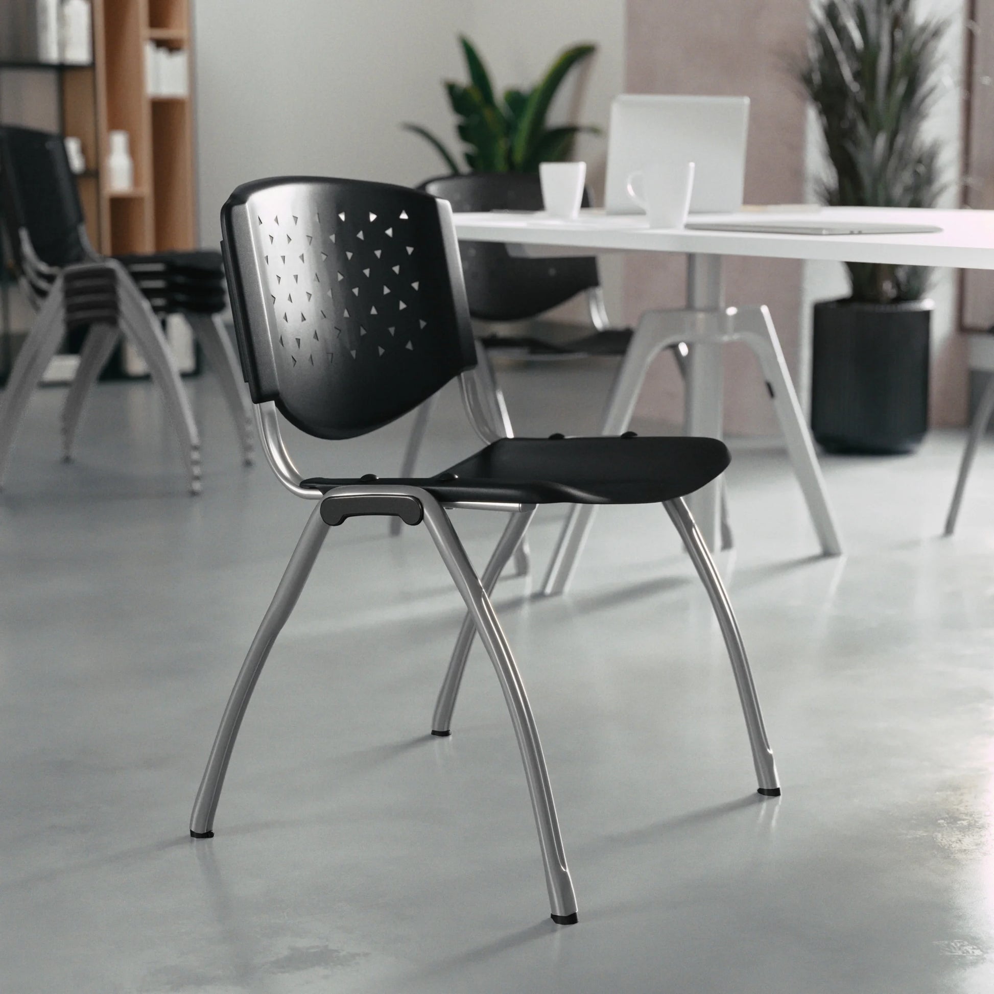 HERCULES Series 880 Lb. Capacity Black Plastic Stack Chair with Titanium Gray Powder Coated Frame