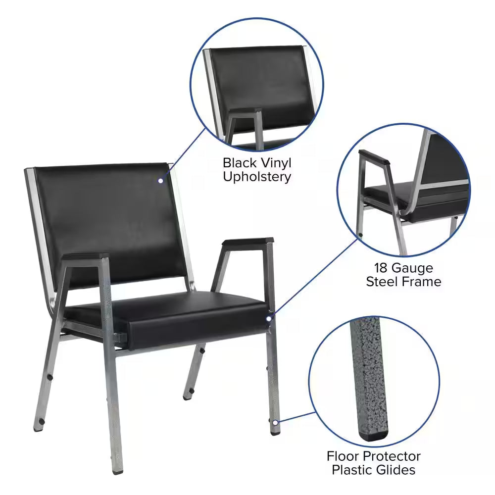 Hercules Series Vinyl 1000 Lbs. Rated Bariatric Medical Reception Chair in Antimicrobial Black Vinyl with Arms
