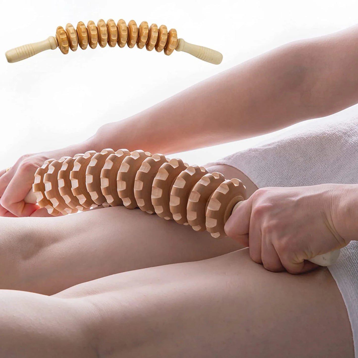 Handheld Wood Therapy Massage Roller - Reduce Cellulite, Boost Lymphatic Drainage & Relieve Muscles - Professional Tool