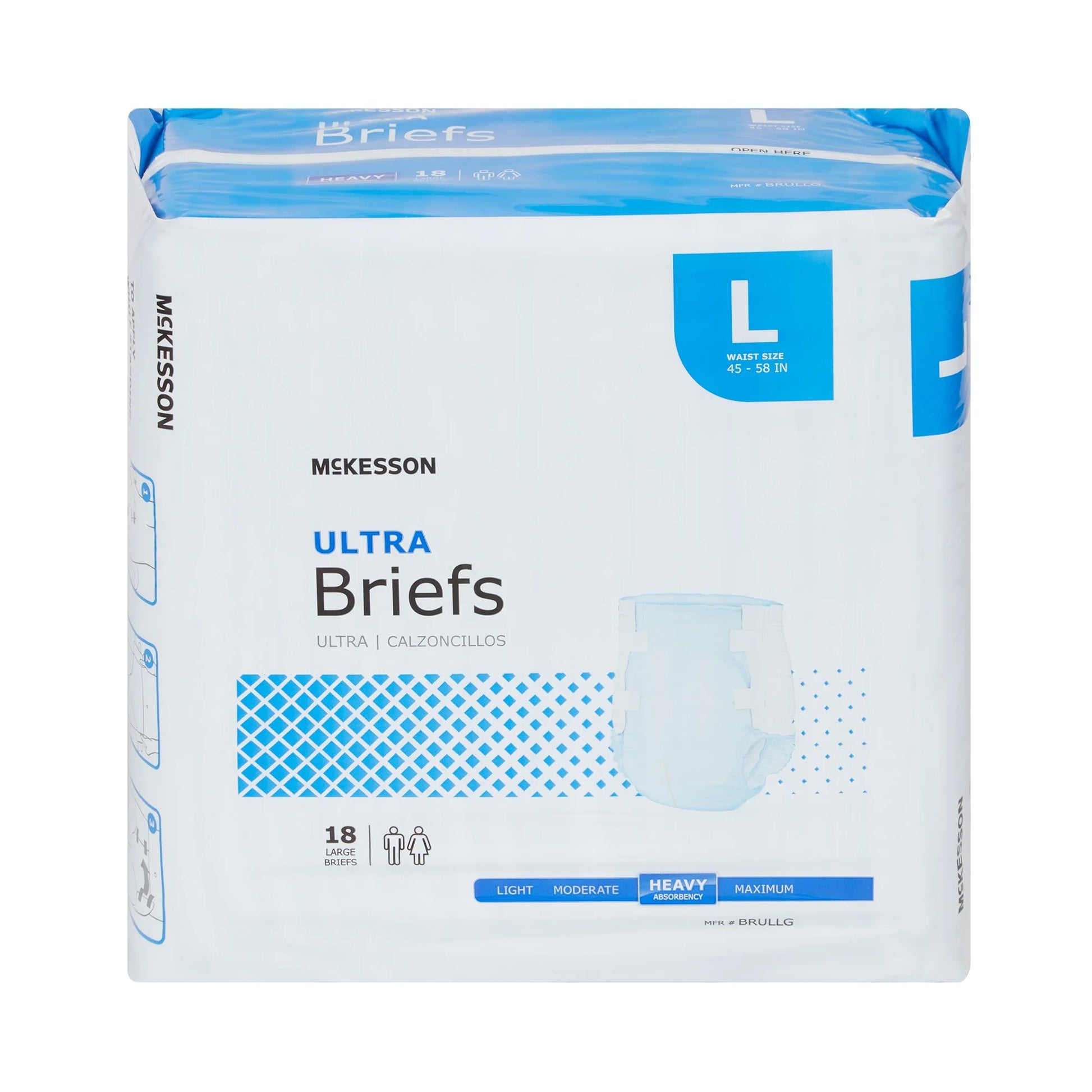 Ultra Incontinence Briefs - Absorbent, Disposable, Unisex - Large, 18 Count, 1 Pack