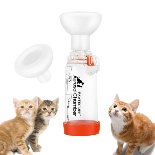 PAWFECTJEE Upgraded Cat Inhaler Spacer with 2 Silicone Masks - Portable Nebulizer for Cats and Dogs - Effective Feline Breathing Treatment (Orange)