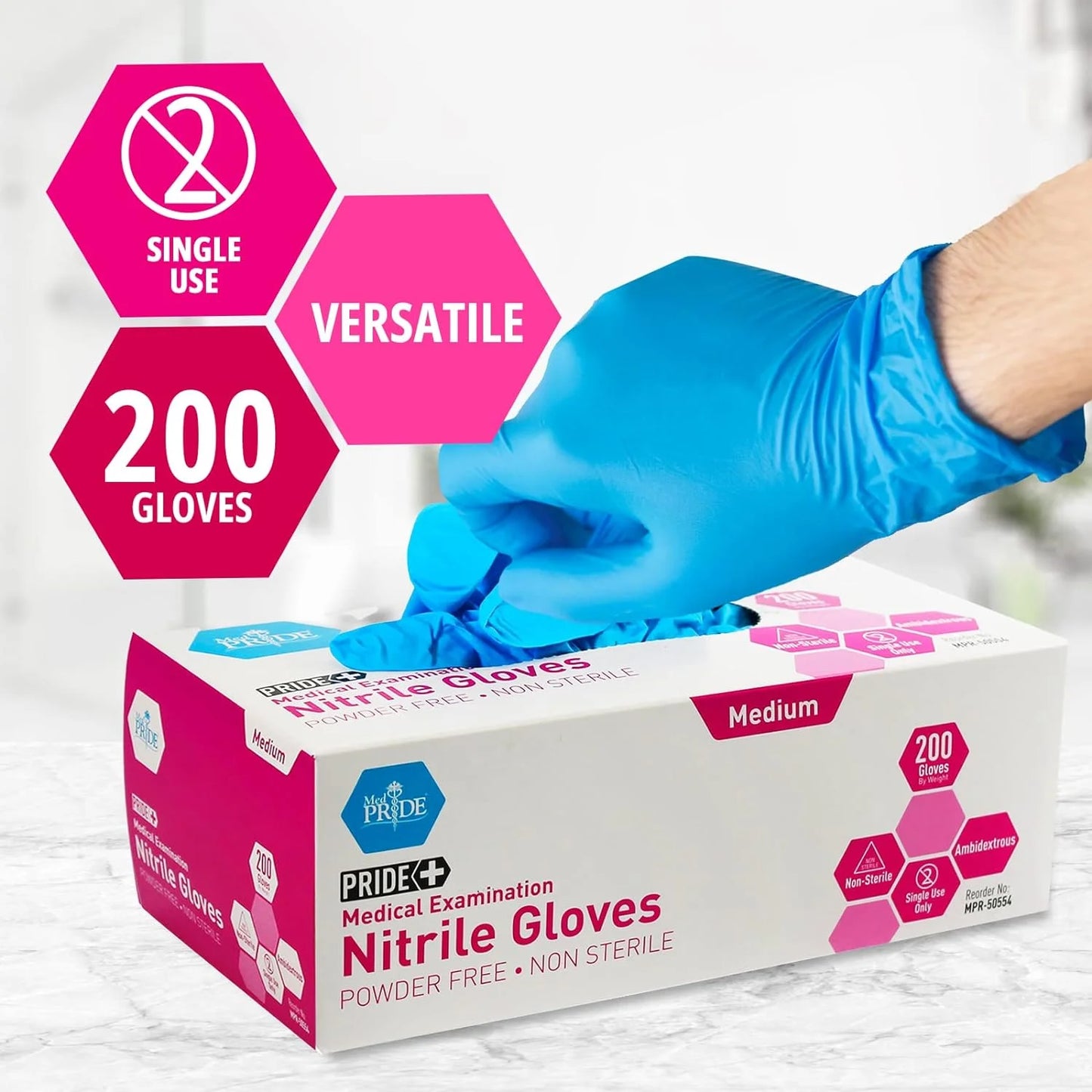 Nitrile Gloves Non-Sterile Powder-Free Disposable Latex Free Gloves, Medium 200-Pack