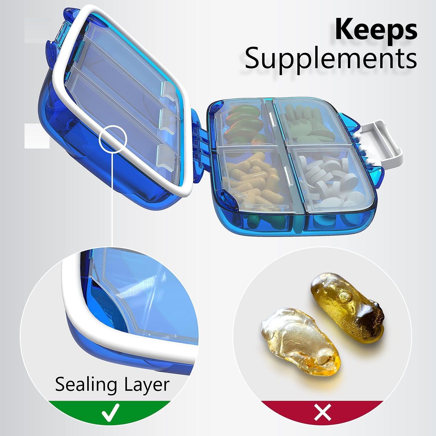 Travel Pill Organizer Moisture Proof Pill Holder Daily Pill Box 7 Compartments