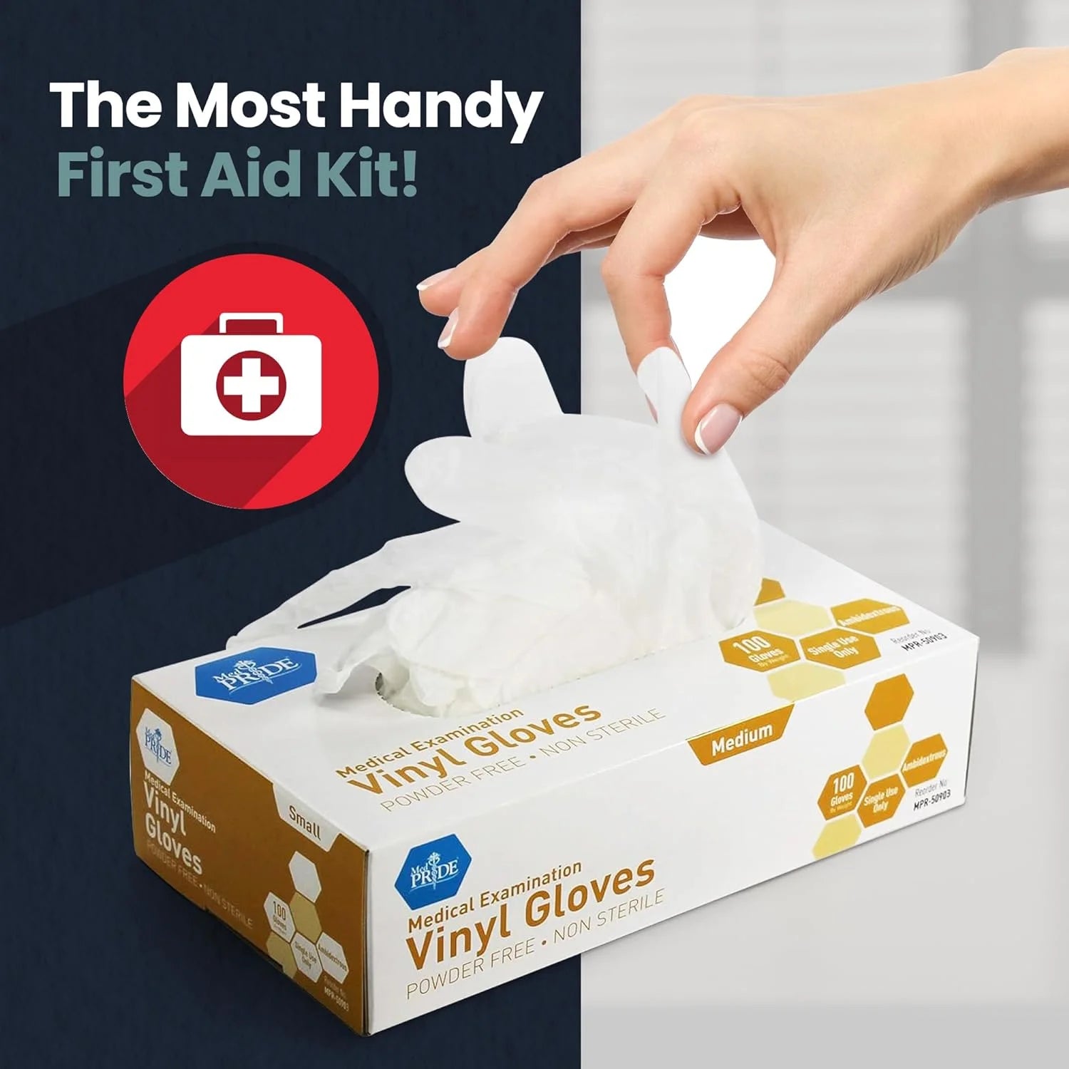 MED PRIDE Disposable Vinyl Clear Examination Gloves, Latex & Powder Free, Medium, 100-Count