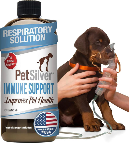 Respiratory Solution with Chelated Silver for Cats and Dogs, Gentle Allergen Free Formula, Use with Nebulizer or Syringe, Fragrance and Flavor Free, 16 Oz.