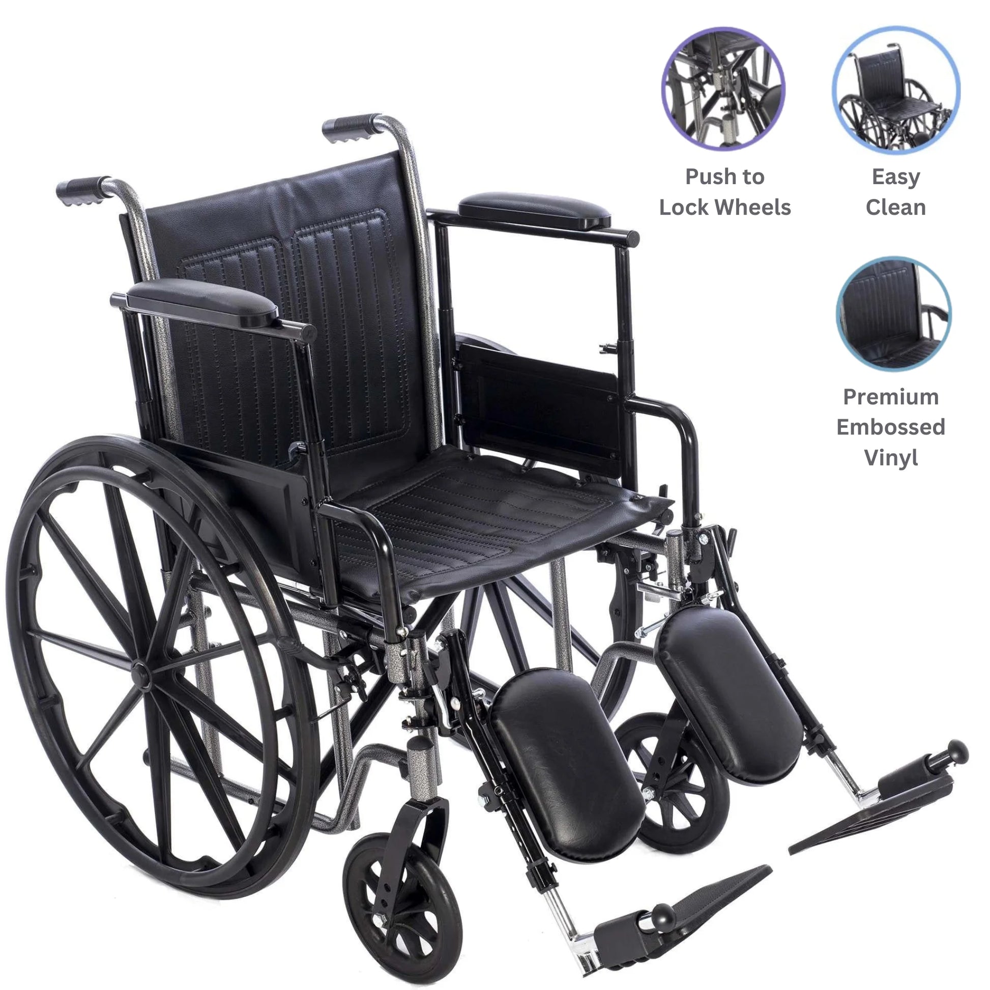 Premium Wheelchair with Removable Full Arms, Elevating Leg Rests, 20" Seat