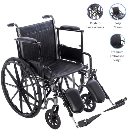 Premium Wheelchair with Removable Full Arms, Elevating Leg Rests, 20" Seat