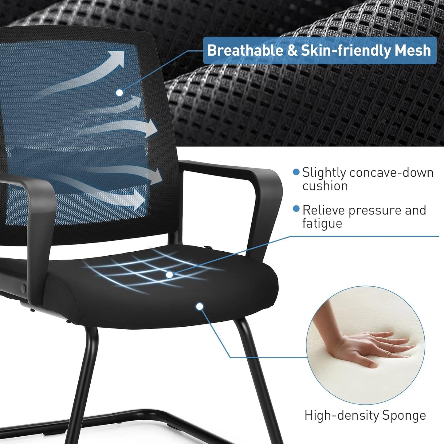 Office Guest Chair Set of 4, Executive Sled Base Conference Chairs with Lumbar Support and Armrests, Mid-Back Chairs, Mesh Office Desk Chair No Wheels for Reception Waiting Meeting Room