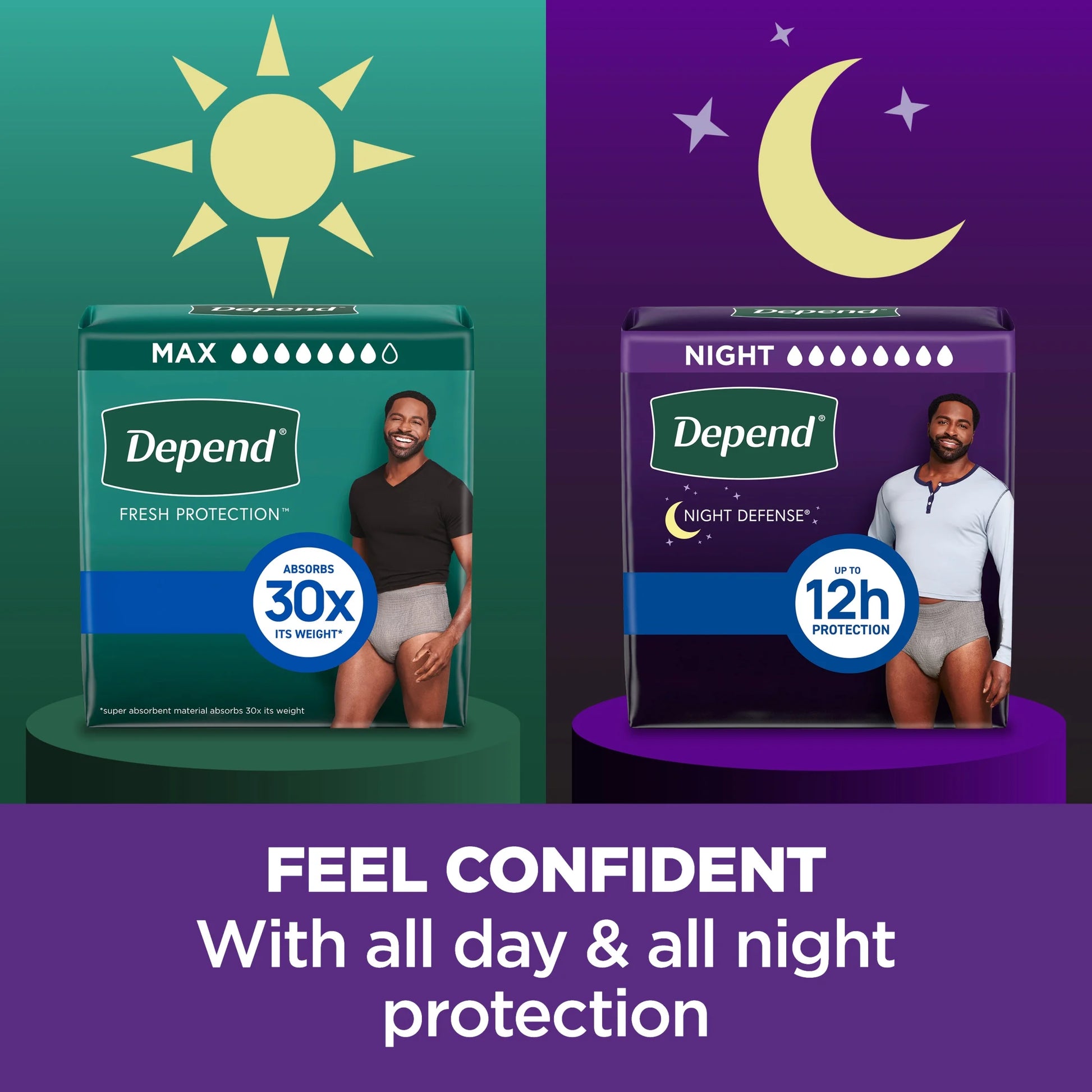 Night Defense Incontinence Underwear for Men, Adult Diapers, L, 12 Count