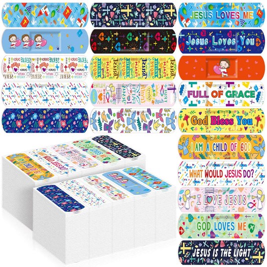 Geiserailie 200 Jesus Bandages Kids Bulk Jesus Christian Bible Verse Bandages 20 Style Cute Jesus Loves You Cartoon Bandages Flexible Waterproof Bandages for Minor Cuts Scrapes
