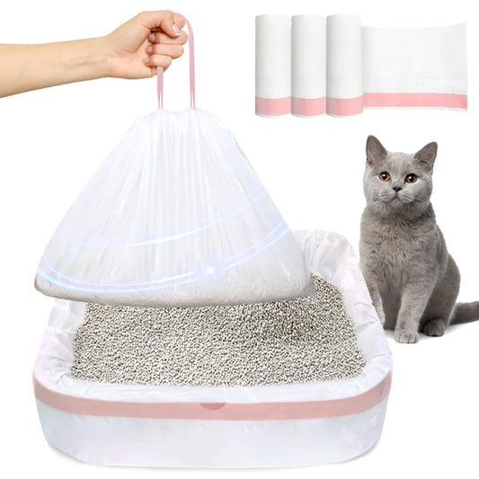 Jumbo Litter Box Liners With Drawstrings 45"x18" Large Heavy Duty Cat Litter Box Liners Extra Thick Litter Pan Liners 30 Count