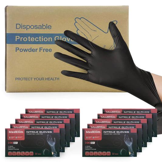 MEDELIM Black Disposable Nitrile Gloves 5 Mil - Latex Free Powder Free Textured Food Safe - Small 1000 Count - Ideal Cleaning Supplies Gloves Disposable Latex Free Nitrile Gloves