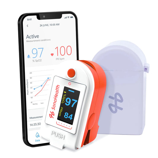 Pulse Oximeter by SonoHealth - Fingertip Blood Oxygen Saturation Monitor Data Recording Bluetooth-Enabled - Lifetime Mobile App Access (Pulse Oxi V 1.0)