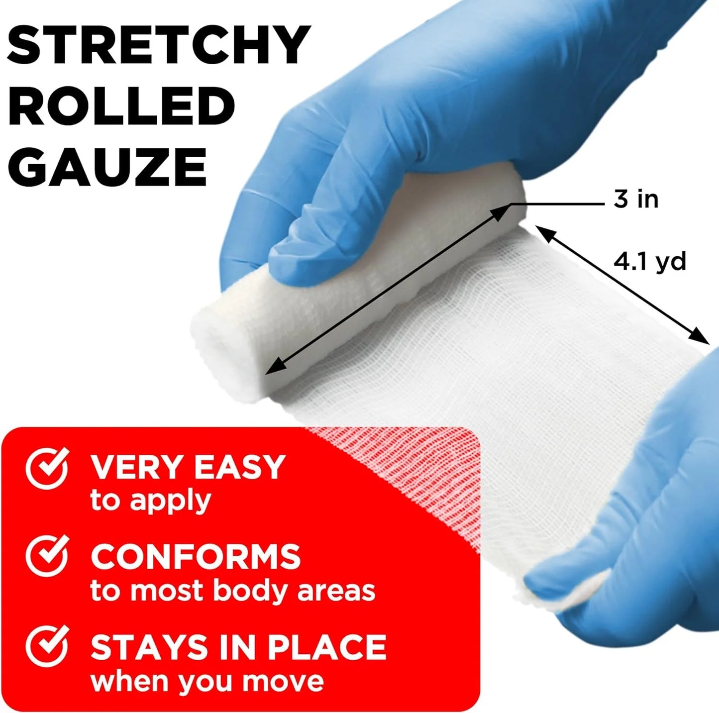 Premium Gauze Rolls - Pack of 36 - [Individually Wrapped] - 3” X 4.1 Yd Rolled Gauze + 3 Free Bonus Tapes