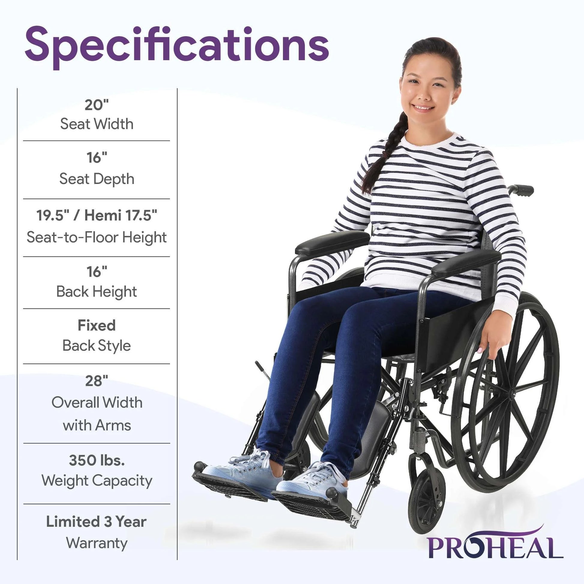 Premium Wheelchair with Removable Full Arms, Elevating Leg Rests, 20" Seat