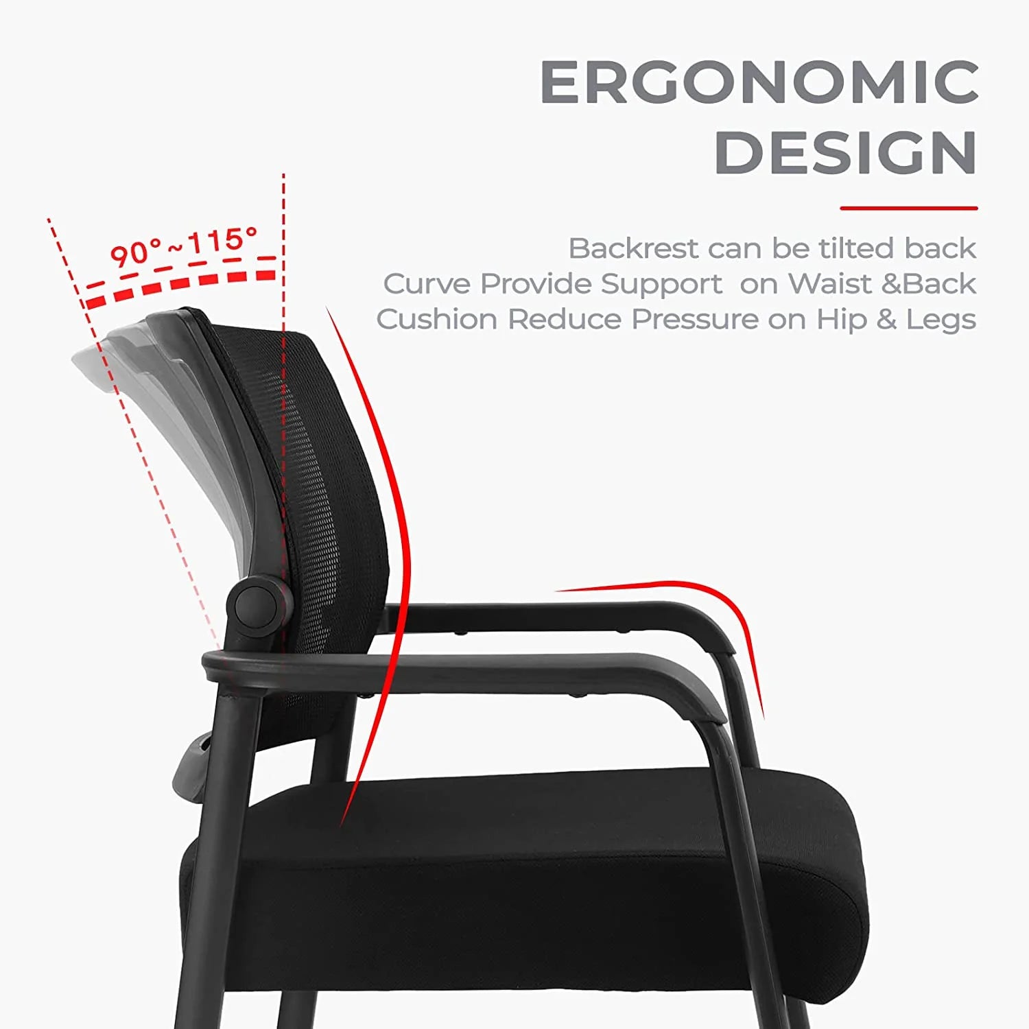 Office Reception Guest Chair Mid Mesh Back Ergonomic Lumbar Support for Waiting Conference Room Black 2PK