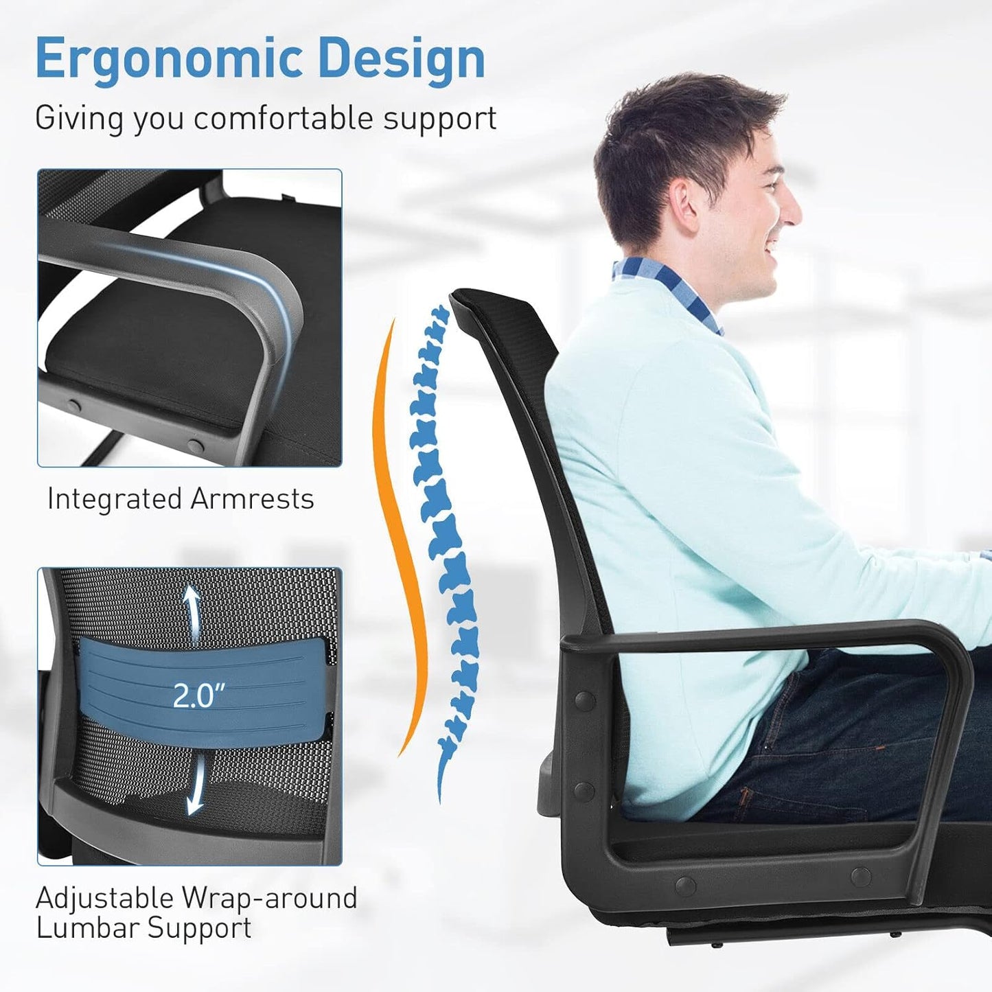 Office Guest Chair Set of 4, Executive Sled Base Conference Chairs with Lumbar Support and Armrests, Mid-Back Chairs, Mesh Office Desk Chair No Wheels for Reception Waiting Meeting Room