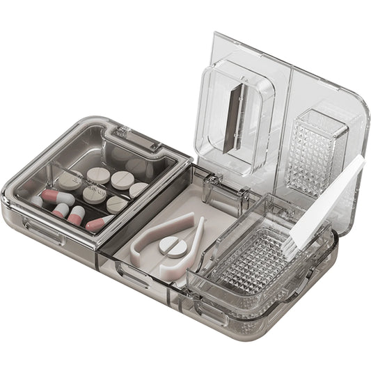 3 in 1 Pill Organizer, Multifunctional Cutting and Grinding Medicine Box,Travel Small Pill Box, Black