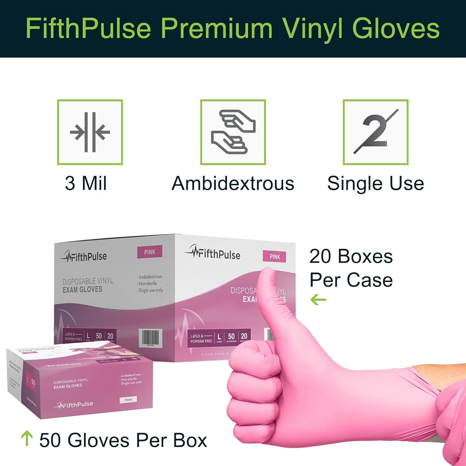 Pink Vinyl Disposable Gloves - Powder and Latex Free Medical Exam Gloves