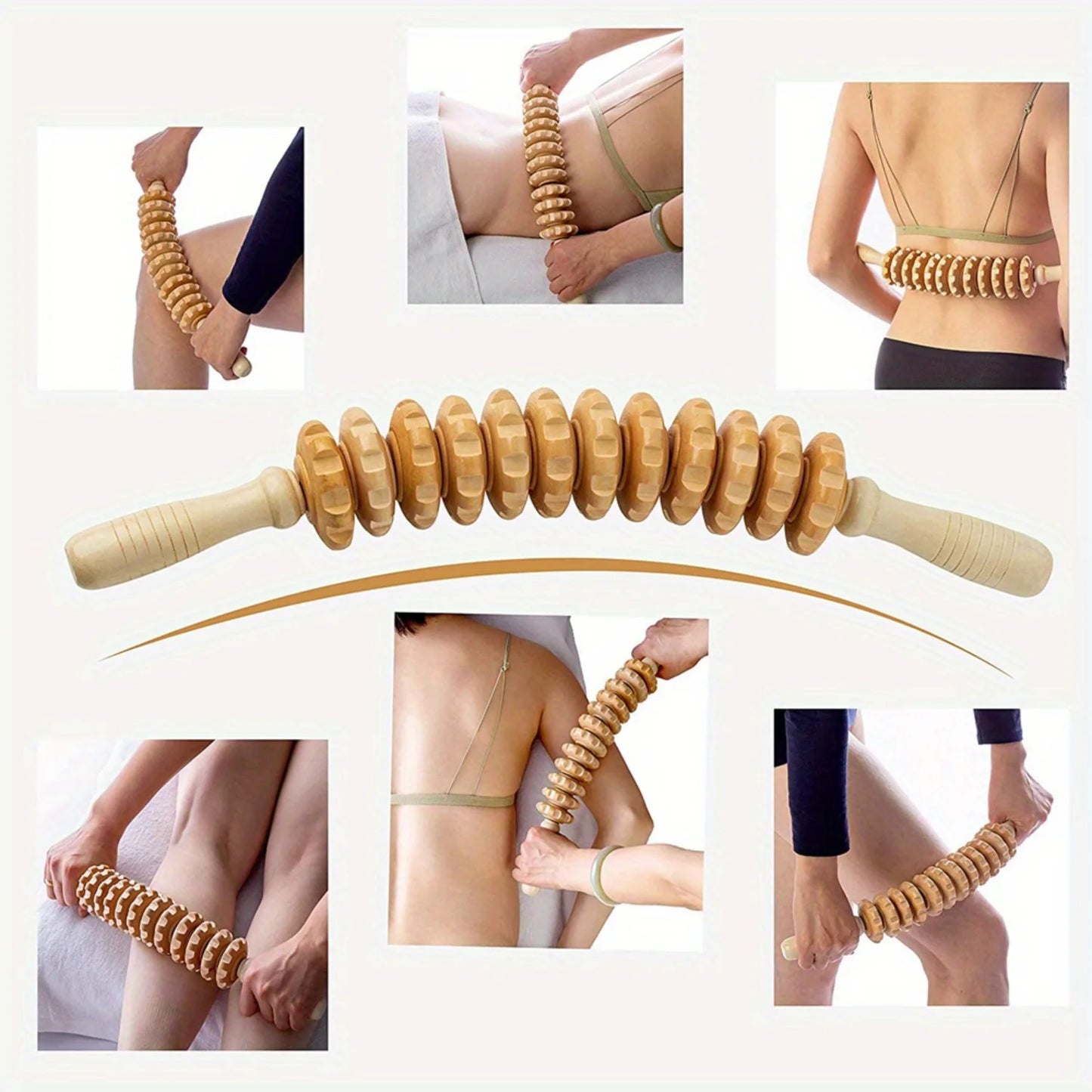 Handheld Wood Therapy Massage Roller - Reduce Cellulite, Boost Lymphatic Drainage & Relieve Muscles - Professional Tool