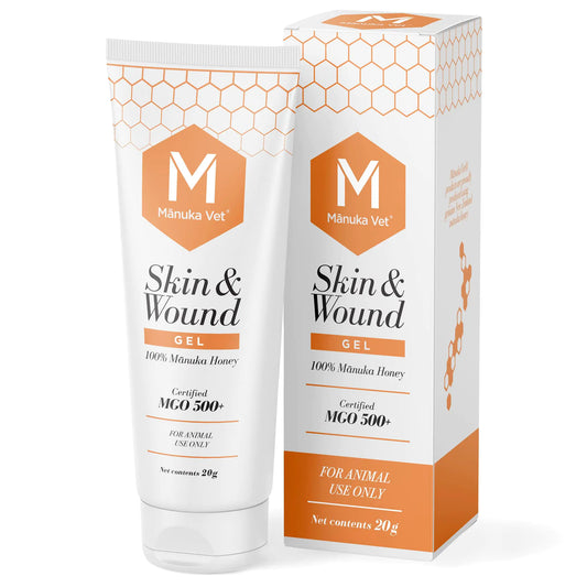 Manuka Vet Skin & Wound Gel 500+ MGO Medical Grade Manuka Honey Rapid Healing & Skin Repair Treatment for Dogs Horses and Cats 0.71oz (20g) Tube