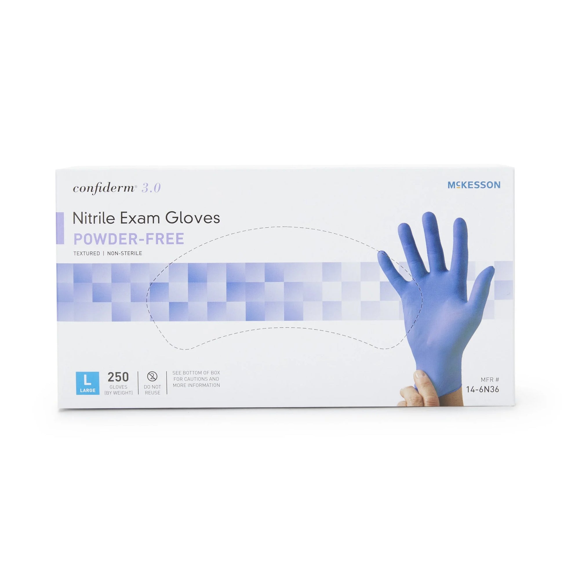 Confiderm 3.0 Disposable Nitrile Exam Glove Standard Cuff Length LARGE 14-6N36 250 per Box